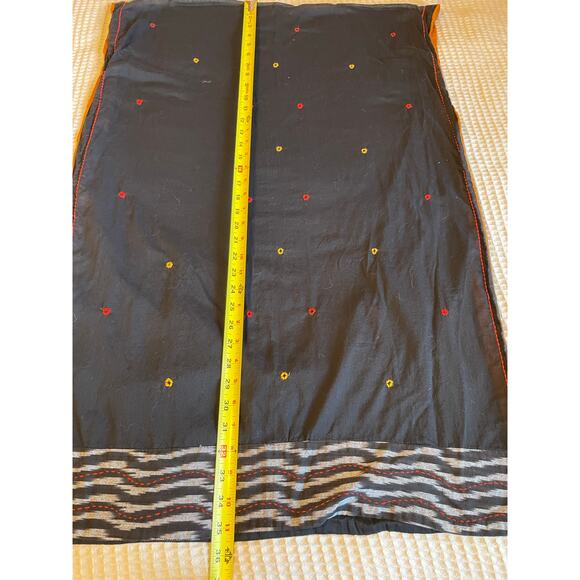 Boho Cottage Core Deep Black W/ Orange Detail Light Weight Shawl Scarf - Picture 7 of 9